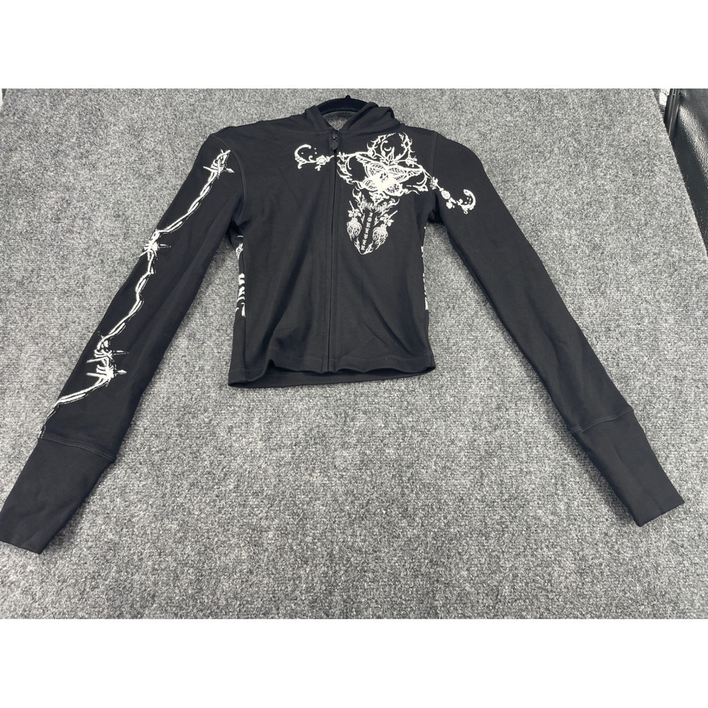 Civil Regime Gothic Graphic Cropped Zip Up Hoodie Womens Black NWT Streetwear